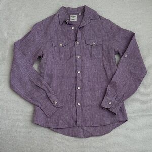Baird McNutt Linen Long Sleeve Button Down Blouse Purple Size Small